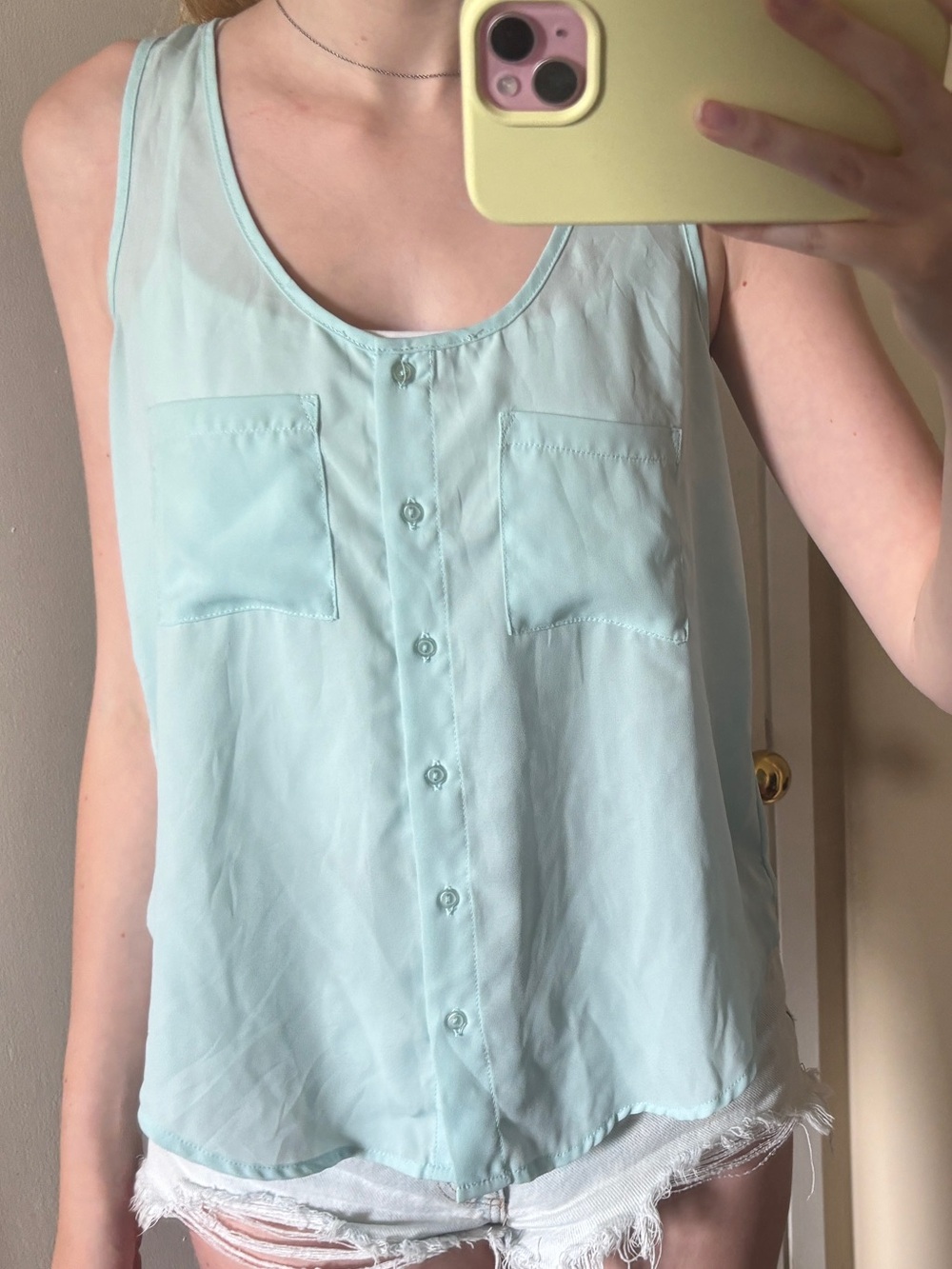 Garage Pale Blue Button-Front Sleeveless Camisole